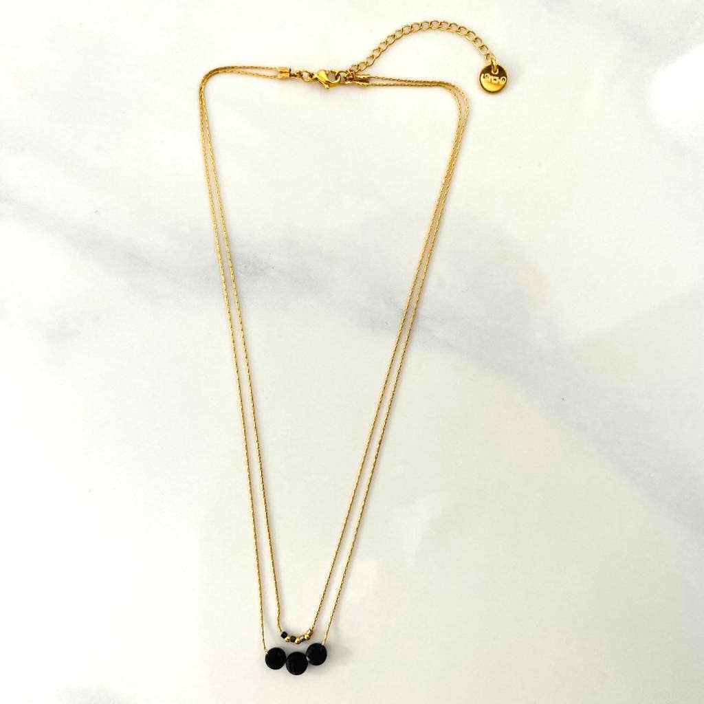 Mini Moon zwarte halsketting met dubbele maan | Onyx