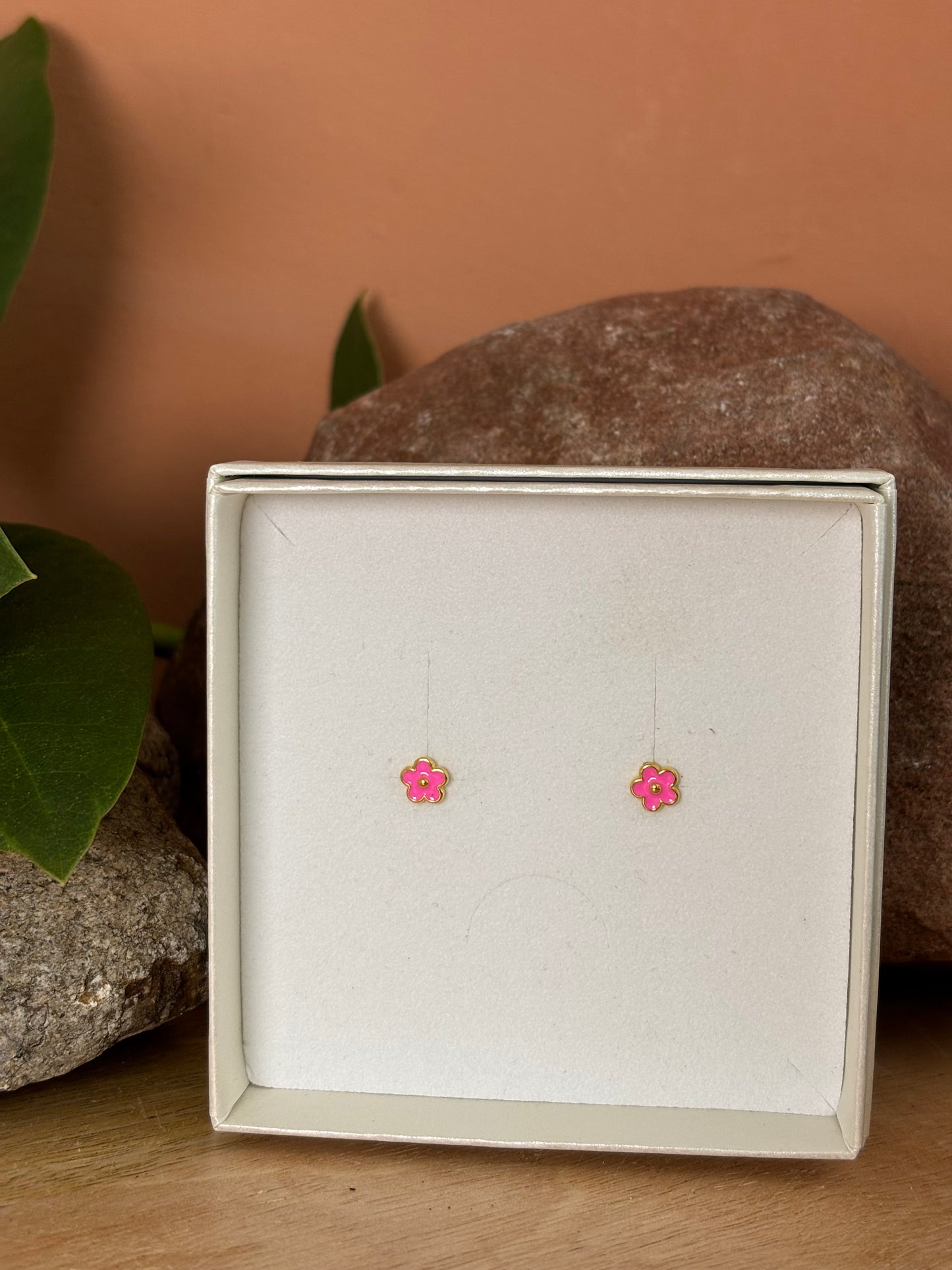 925 zilveren Flora Studs| roze