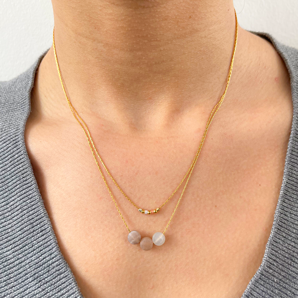 Mini Moon Rose halsketting met dubbele maan | Maansteen