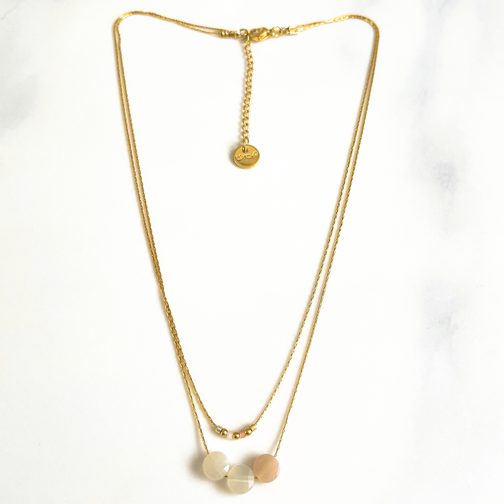 Mini Moon Rose halsketting met dubbele maan | Maansteen