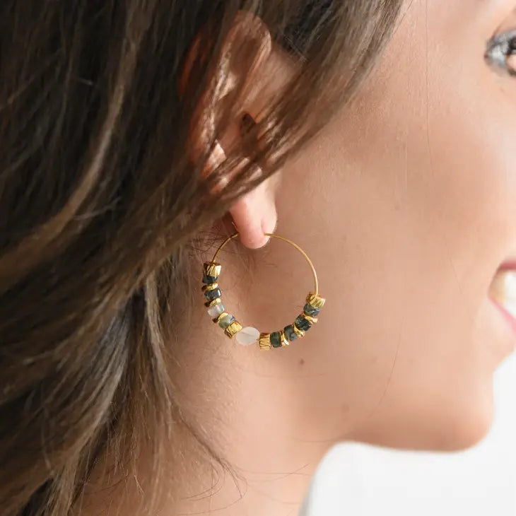 Oorbellen Bhumi - Moss Agaat