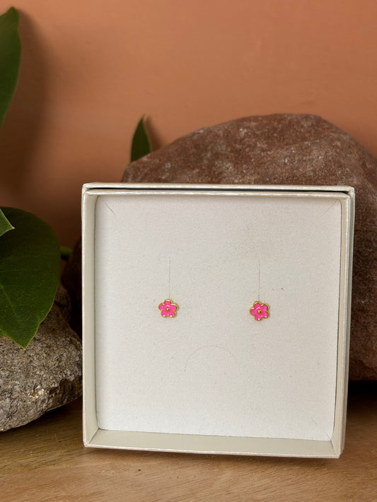 925 zilveren Flora Studs| roze