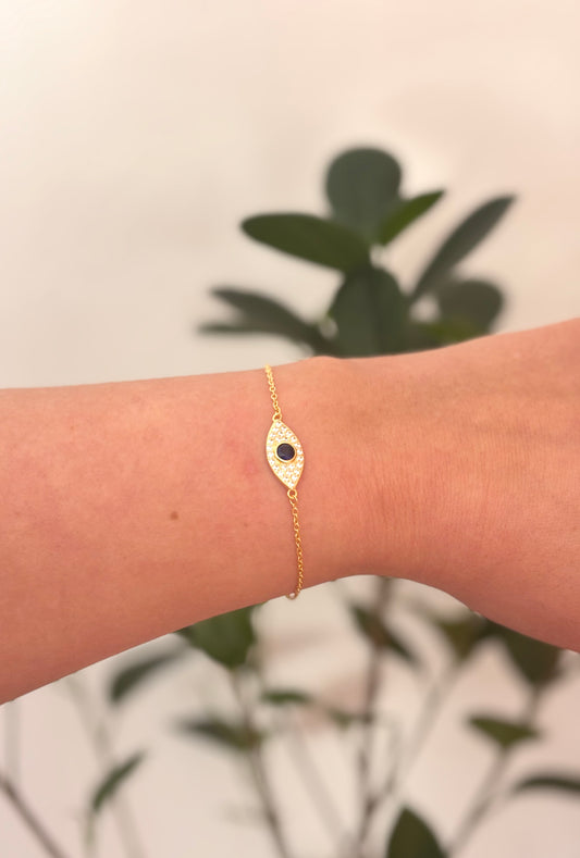 Ela • Beschermarmband met Donkerblauwe Zirkoon – 925 Zilver met 18K Verguld
