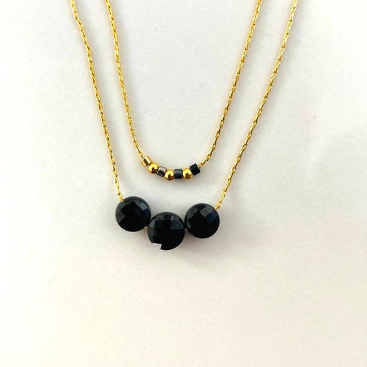 Mini Moon zwarte halsketting met dubbele maan | Onyx