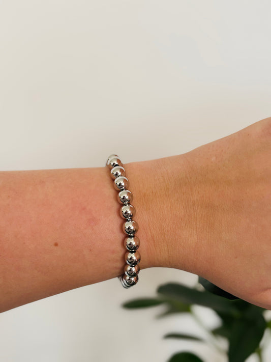 Roestvrijstalen beads armband 8mm zilverkleurig