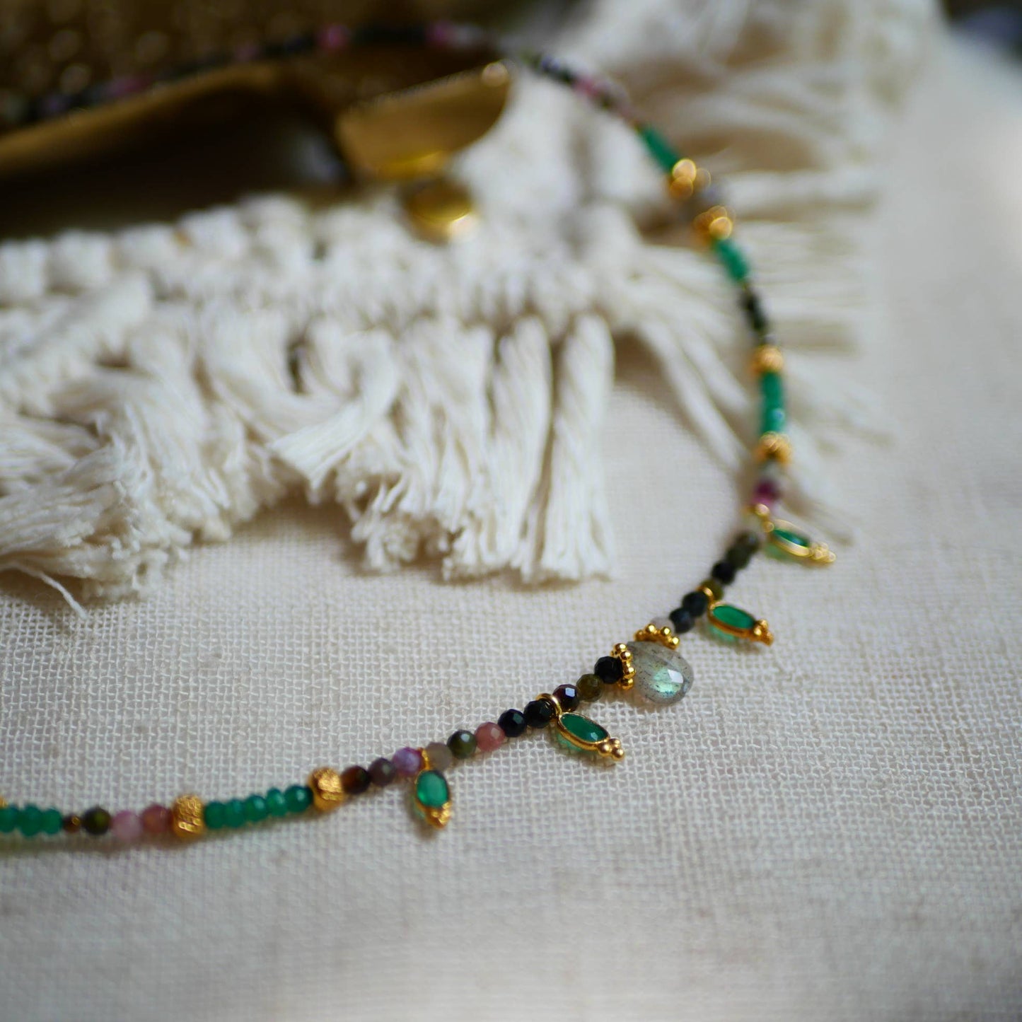 GATHA TOERMALIJN, GROENE ONYX, LABRADORIET HALSKETTING
