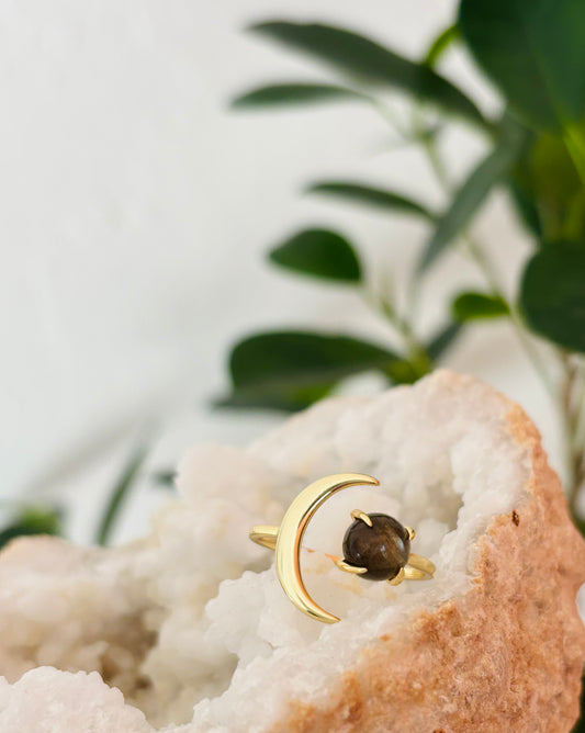 Verstelbare Labradoriet ring | 925 silver