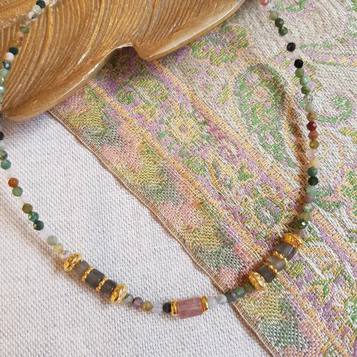 Priya ketting - Indian Agaat en rozenkwarts