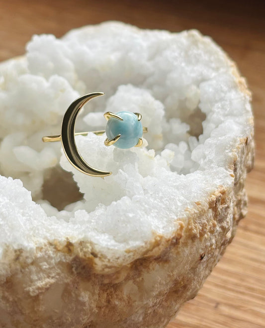 Verstelbare Larimar ring | 925 silver