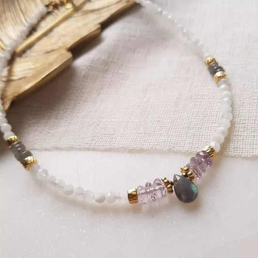 Chanadra Ketting – Labradoriet, Maansteen & rozenkwarts