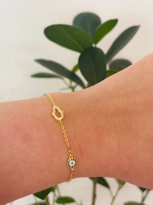 ESMA Armband – 18K Verguld Sterling Zilver | Boze Oog &amp; Hamsa Bescherming