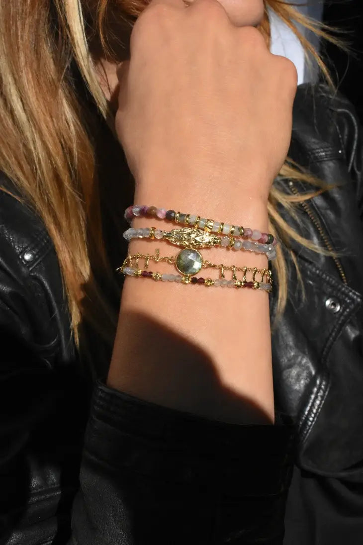 Armband Diopna - Labradoriet / Granaat